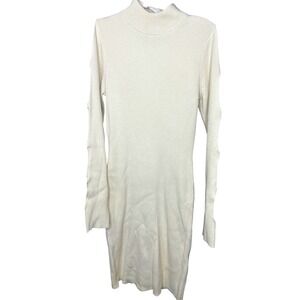Bebe Cream Ribbed Mock Neck Cold Shoulder dress SMALL Long Sleeve Sweater Dress